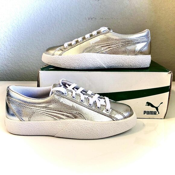 PUMA Love Metallic Silver Lace-up Platform Sneakers 6 NWT - Picture 1 of 7